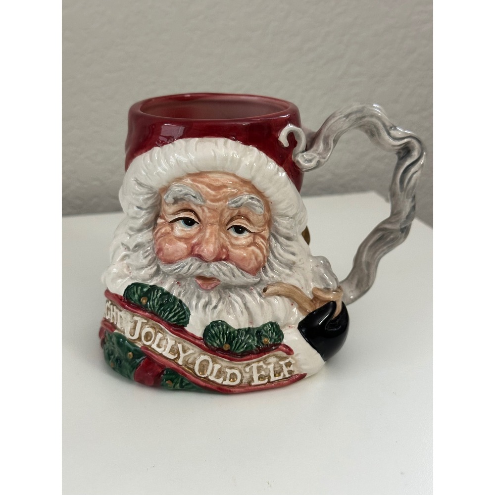 Fitz and Floyd Santa Mug 12 oz Red Jolly Old Elf 3D Sculpted 1993 Vintage